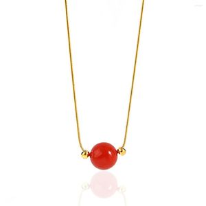 Cadenas Greatera Elegante Red Stone Bead Colgante Gargantilla Collares para mujeres Acero inoxidable Color Oro Cadena Neckalce Joyería de moda 2023