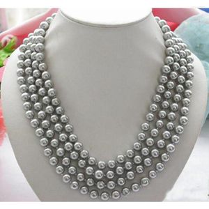 Chaînes nouées à la main 8mm gris coquille collier de perles d'eau douce long 80 pouces bijoux de mode