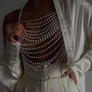 Chaînes faites à la main multicouche collier de perles chemise hauts chaîne large couche pull perles sein femmes bijoux de corps