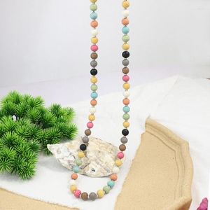 Chaînes faites à la main femmes collier de perles pull chaîne Vintage perles en bois colorées longue bohème été vacances bijoux