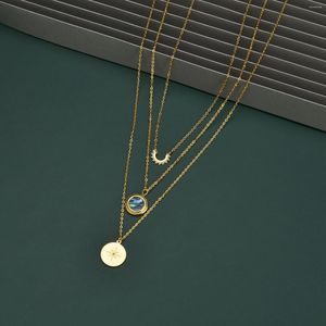 Chaînes haut de gamme en acier inoxydable trois couches collier pour femmes mode couleur or soleil cadeau de Noël