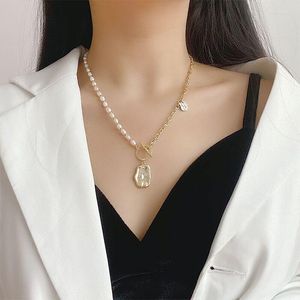 Chaînes énorme bourgeon Vintage Baroque irrégulière perle serrure chaîne collier géométrique pendentif d'eau douce colliers pour femmes Punk bijoux