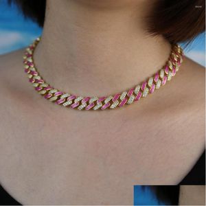 Chaînes Iced Out Femmes Large Chaîne Cubaine Collier Ras Du Cou Avec Émail Rouge Colorf Hip Hop Vente En Gros Miami Bijoux Drop Delivery Dhgarden Dhqpl