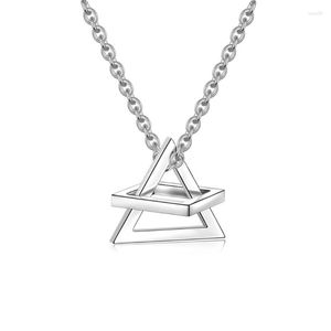 Cadenas entrelazadas triángulo cuadrado colgante geométrico acero inoxidable estereoscópico apilamiento collar minimalista joyería Unisex