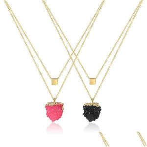 Catene Irregar Collana dentale a doppio cristallo Acciaio al titanio Placcato oro Catena della clavicola di Lady Accessori fortunati individuali Ln1305 Dhhfs