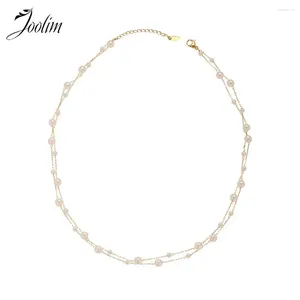 Chaines Joolim Bijoux en gros sans fondu élégant sirène bubble perles perle pave pave à double couche Collier en acier inoxydable pour les femmes