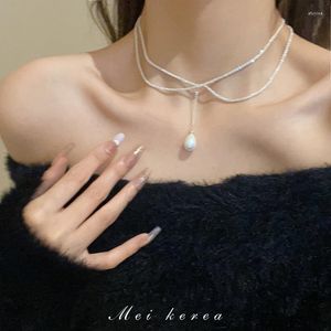 Chaînes coréenne Double couche goutte d'eau pétillante collier de perles et chaîne de collier exquise en gros de bijoux pour femmes cadeaux
