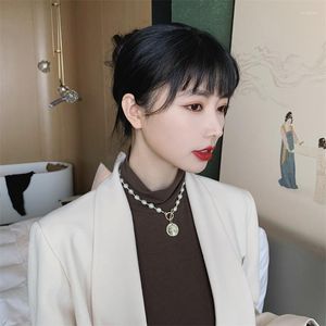 Cadenas coreanas de lujo Natural de agua dulce perla barroca Color dorado moneda colgante collar para mujeres temperamento suéter cadena joyería