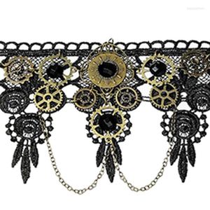 Chaînes Dentelle Gothique Collier Ras Du Cou Punk Princesse Rétro Élégant Gear Vintage Victorien Cou Chaîne Collier Pour Halloween Costume De Mariage