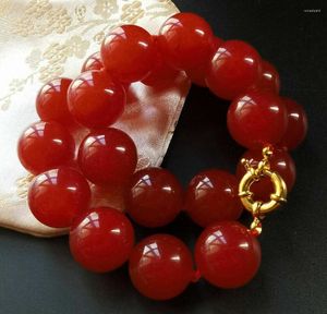 Chaînes Grand collier ras du cou en jade rouge rond lisse 14 mm perles nouées 18