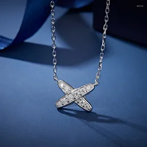 Chaînes de luxe S925 Sterling Silver Follow Cloud Star Cross X Moissanite Diamond Pendentif Collier pour femmes Bijoux Cadeau de la Saint-Valentin
