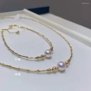 Chaînes Madalena Sarara Tube d'or 18 carats et collier de perles d'espacement avec collier de perles d'eau douce pour femmes