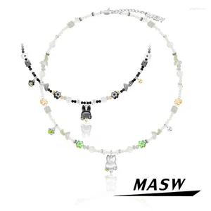 Cadenas MASW diseño Original estilo lindo colgante de una capa flor blanco negro cuentas collar para mujer chica joyería de moda regalo
