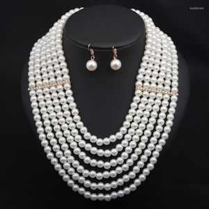 Chaînes multicouches de perles synthétiques, ensemble de colliers, bijoux pour femmes, fêtes de mariage, ornements exagérés, vente en gros