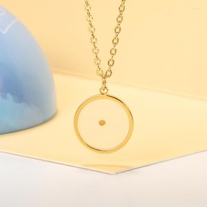 Chaînes graines de moutarde disque rond pendentif collier femmes bijoux à la mode pièce en acier inoxydable cercle de vie chaîne Karma