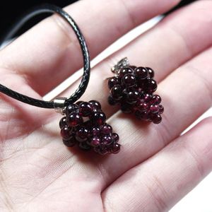 Chaînes naturel grenat pierre ronde perle en forme de raisin pendentif collier pour femmes filles mode cristal bijoux cadeaux