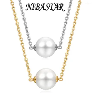 Cadenas Niba Beads Collar de acero inoxidable Color dorado Colgante de perlas de agua dulce para joyería de niña