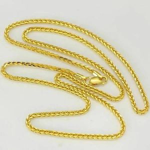 Chaînes Pure 18K Or Jaune 2mm Blé Lien Chaîne Collier Hommes Femmes 20-22 pouces