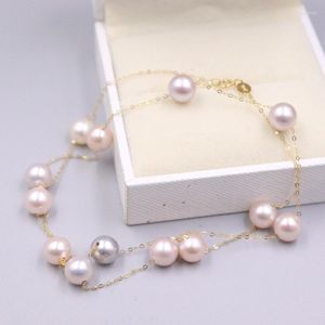 Chaînes Pure 18K Yellow Gold O Link Chain Natural 7.5-8mm Sea Pearl Necklace Women Gift 18inch