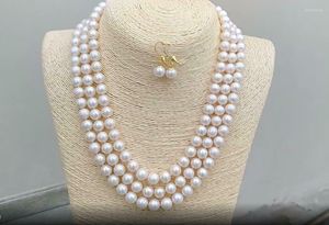 Chaînes réel 3 brins naturel mer du sud 9-10mm collier de perles blanches boucles d'oreilles bijoux de luxe colliers pour femmes tour de cou