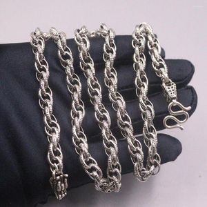 Cadenas Real 999 Fine Silver 7.5 mm Multi-ovs Link Chain Cabeza de cabeza de dragón 23.6 