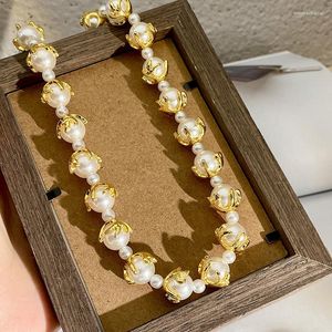 Chaînes Rétro Seashell Conch Starfish Collier de perles pour la chaîne de clavicule en métal de couleur or femmes bijoux