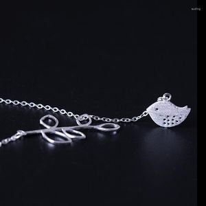 Chaînes S925 Sterling Silver Korean Petite Branche Creuse Frais Oiseau Collier Femme Simple Personnalité Ins Feuilles De Mode Clavicule Chai