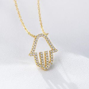 Chaînes S925 Sterling Silver Micro Incrusté Zircon Strass Creux Palm Pendentif Collier Femme Produit