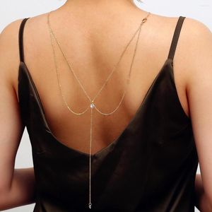 Chaînes vente femmes Long collier corps Sexy chaîne dos nu or cristal pendentif toile de fond plage bijoux