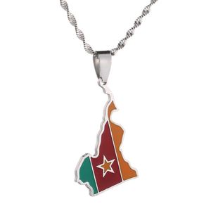 Chaînes En Acier Inoxydable Émail Cameroun Carte Pendentif Colliers Cameroun Drapeau Chaîne Bijoux Cadeau