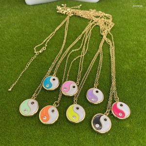 Chaînes Starella Cuivre Plaqué Or Chaîne À Maillons Émail Ying Yang Pendentif Collier Femmes Mode Bijoux En Gros Joyeria Fina Para Mujer