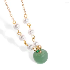 Chaînes à la mode Apple pendentif collier pour femmes vert naturel Aventurine tour de cou mignon pierres précieuses femme bijoux cadeau de fête