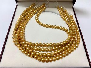 Chaînes à la mode fermoir collier 7-8mm rond naturel mer du sud doré perle véritable bijoux pour femmes beaux accessoires de mariage