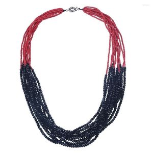 Cadenas Trendy Ten Layers Black Crystal Red Glass Bead Necklace Joyería de moda para mujer y fiesta