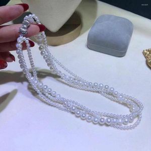 Chaînes Triple brins 5-8mm Collier de perles blanches des mers du Sud 18 pouces 925s