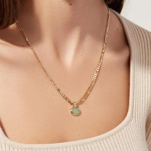 Chaînes Vintage ovale vert Aventurine pierre naturelle en acier inoxydable plaqué or chaîne collier conception simple bijoux en pierres précieuses pour W264z