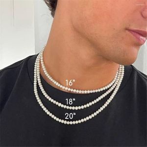 Chaînes Vintage Style Simple Imitation Perle Collier Pour Homme Chaîne Ras Du Cou Tempérament À La Main Strand Perle Bijoux En Gros