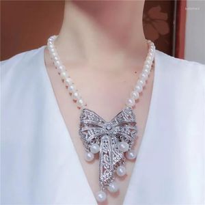 Chaînes Blanc Collier De Perles D'eau Douce PRES ROND 10-11 MM Zircon Pendentif En Gros Perles Nature FPPJ 19 pouces Femme