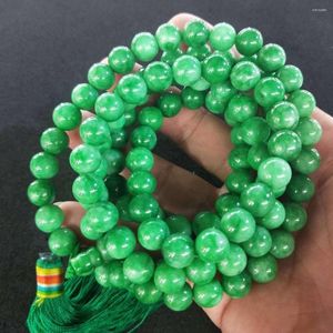 Vente en gros de chaînes de bracelets de perles rondes vertes séchées en émeraude de jade 108 Bouddha