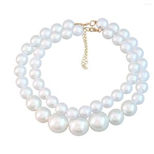 Chaînes femmes Vintage Simulation ronde perle collier ras du cou élégant Simple 2 pièces plusieurs tailles mélangées perles
