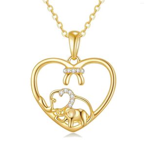 Cadenas YFN 14k oro corazón colgante collar para mujer real elefante de la suerte regalos madre/esposa 16 1 pulgada