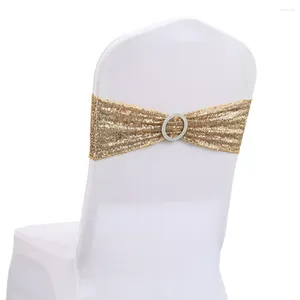 Cubiertas para sillas 10 unids Champagne Gold Poliéster Arcos Correas Decoración Decoración del hogar para el banquete de boda 15 cm x 35 cm