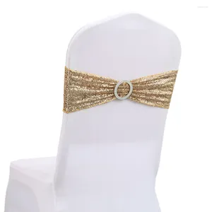 Cubiertas para sillas 10 unids Champagne Gold Poliéster Arcos Correas Tela Fajas Decoración para el hogar Fiesta de bodas 15 cm x 35 cm