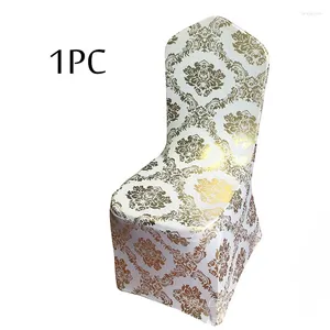 Cubiertas para sillas 1 unid tamaño universal elástico lycra spandex bronceado dorado metálico flor impresa cubierta para decoraciones de fiesta de banquete de boda