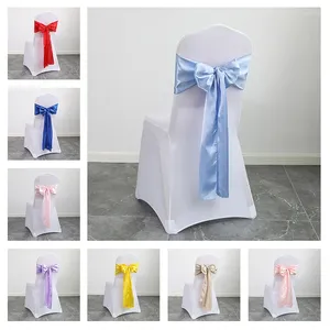 Silla cubre 2 piezas/lote Bo para la corbata de la corbata de la bufanda de satén estampada en la cubierta en el sitio del banquete de boda de El