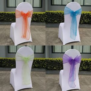 Couvre de chaise 50 pcs de haute qualité Organza Organza Sashes Wedding Knot Decoration Chaises Band Band Beld Ties for Banquet Weddings