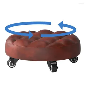 Couvre-chaise Chaises de plancher adulte tabouret bas en cuir PU Hauteur de roulement avec 4 roues boutique polyvalente