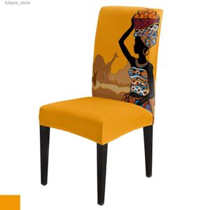 Housses de chaise Housse de chaise girafe femme noire africaine pour salle à manger Banquet fête Spandex housse de siège extensible housse de chaise de mariage L240315