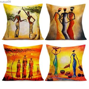 Housses de chaise femmes tribales africaines peinture à l'huile taie d'oreiller en lin 60*60 housse de coussin de canapé 40*40 décoration de la maison taie d'oreiller de voiture personnalisable