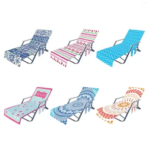 Chaise couverte de plage salon de couverture serviette de tapis avec poches latérales piscine d'été lit cool jardin sunat lounger paresseux # w0